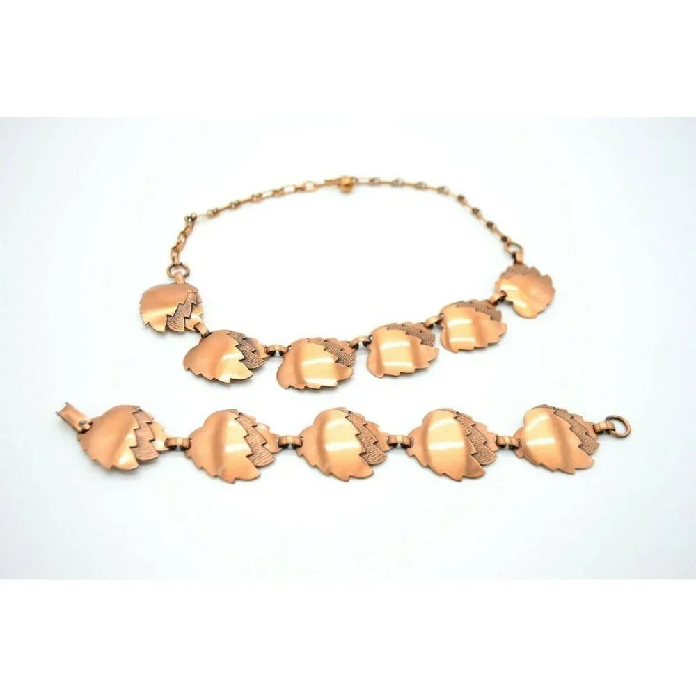 Pcraft Genuine Copper Modernist Leaf Clip Necklace